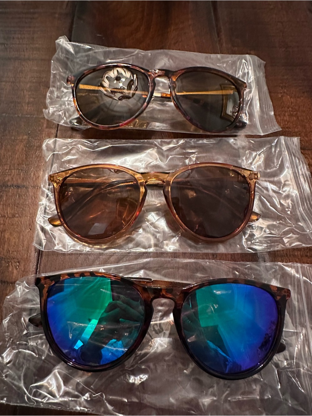 3 Pairs Pack Of Women’s Sunglasses Amber Tan Blue Mirror Tortoise One Size